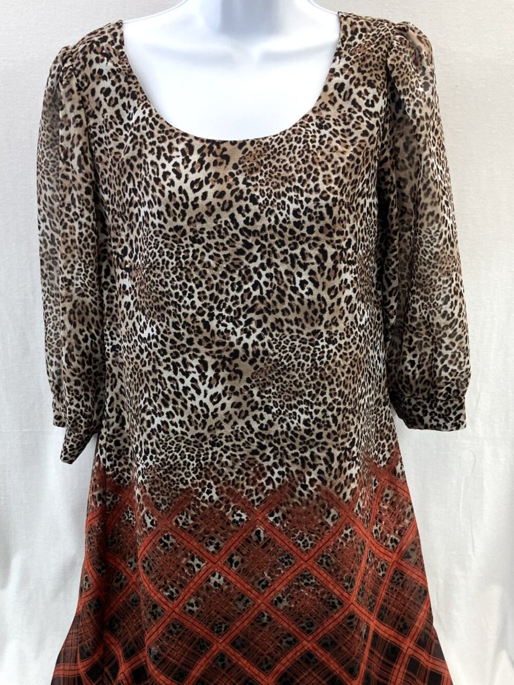 Women's Sheer Animal Print and Red Plaid Dress - Size Medium